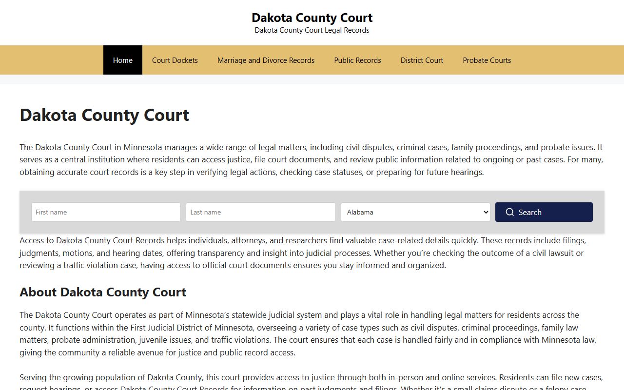 Dakota County Courts website for Apple Valley divorce records