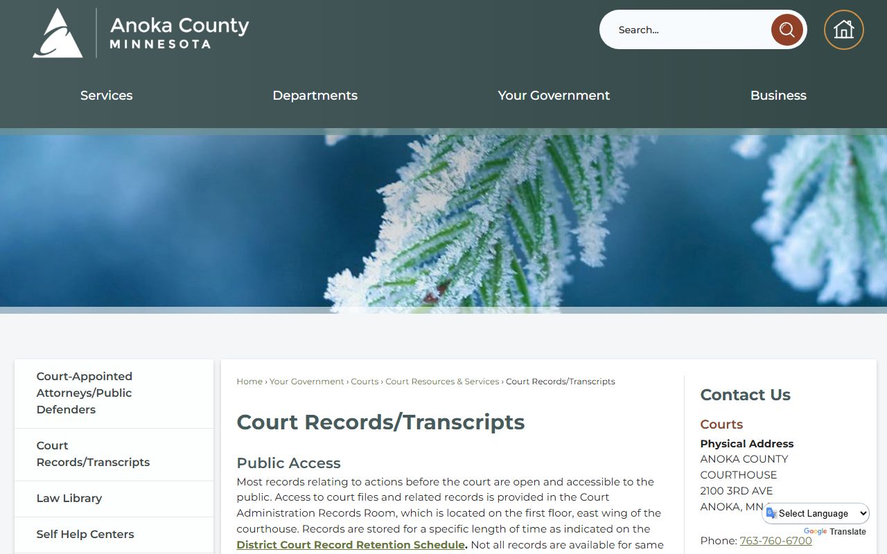 Anoka County court records page for Coon Rapids divorce records