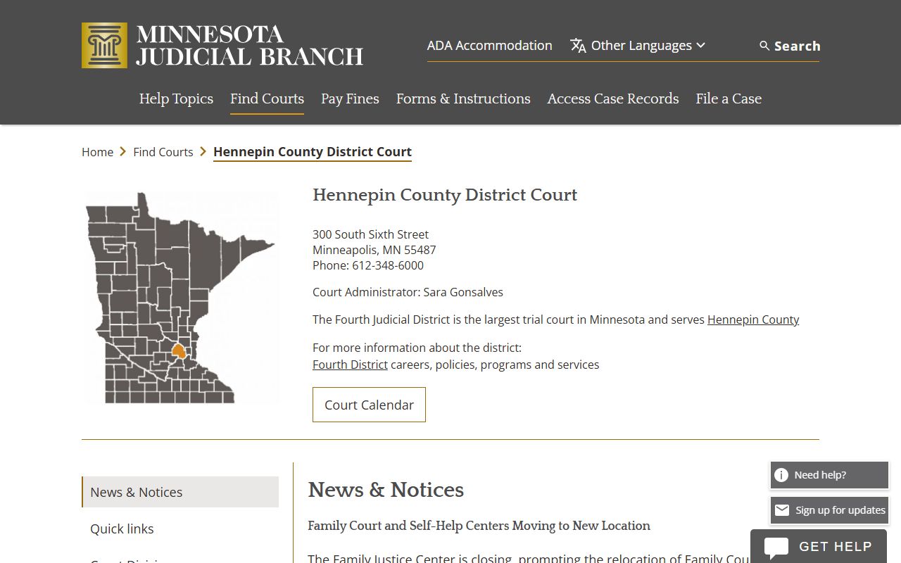 Hennepin County District Court page for Plymouth divorce records