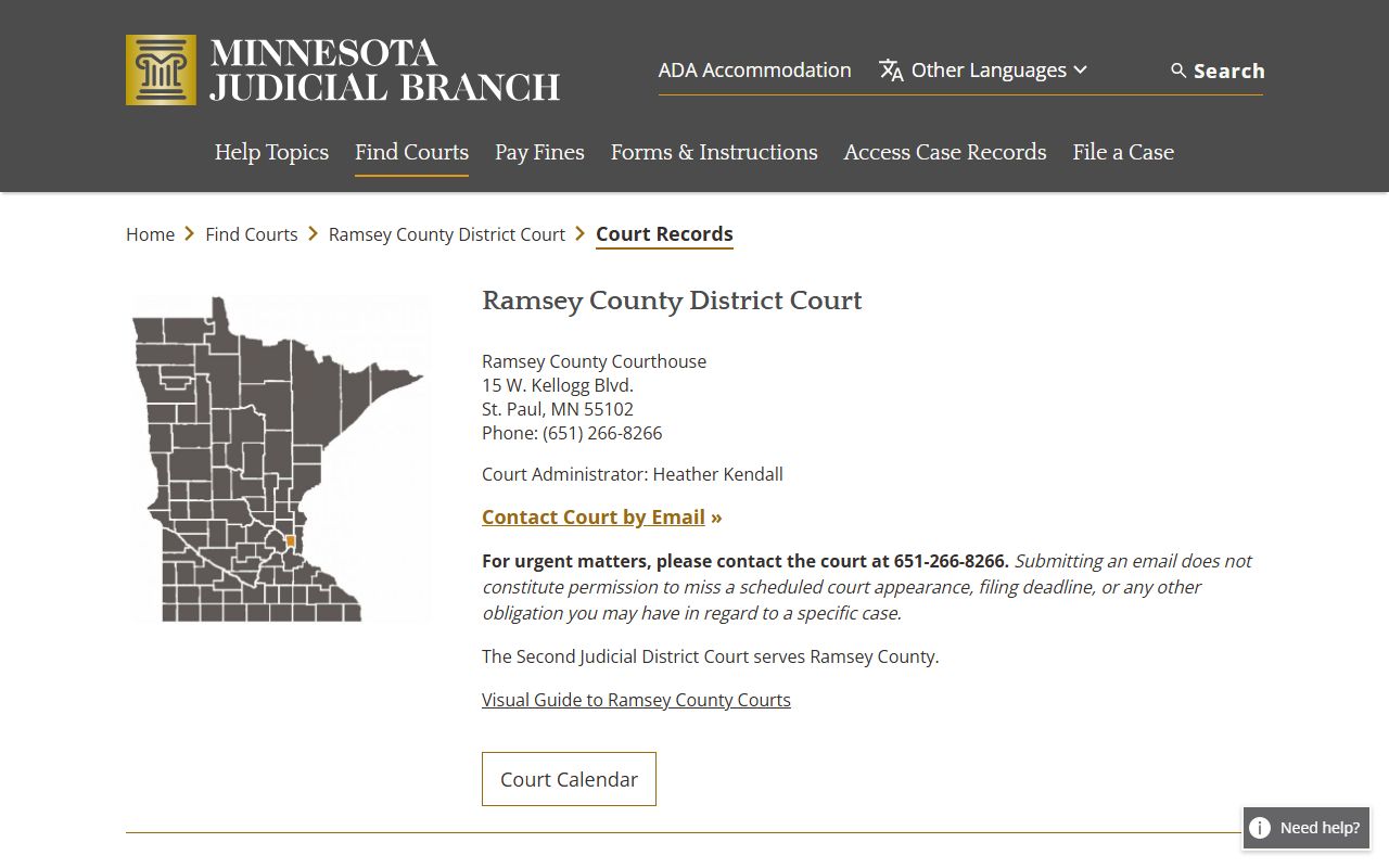 Ramsey County court records page for St. Paul divorce records