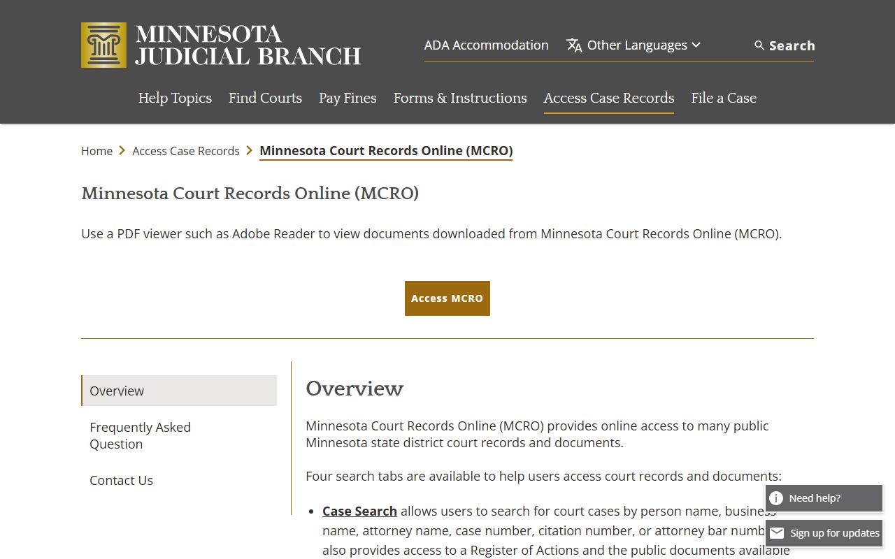 MCRO search page for Morrison County divorce records