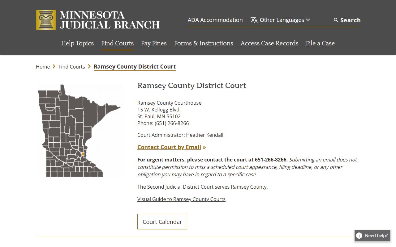 Ramsey County court page for divorce records