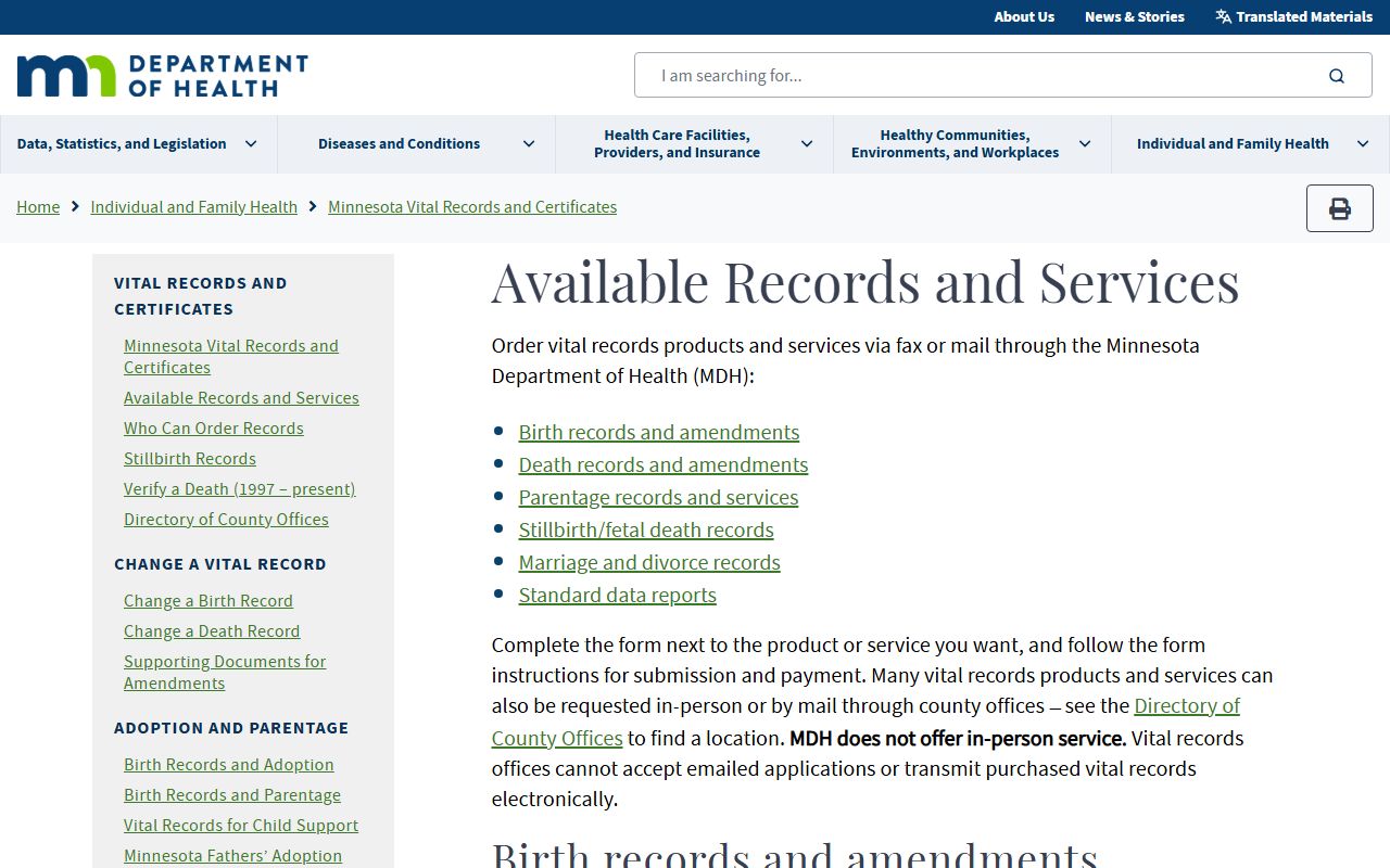 Minnesota divorce records department of health vital records