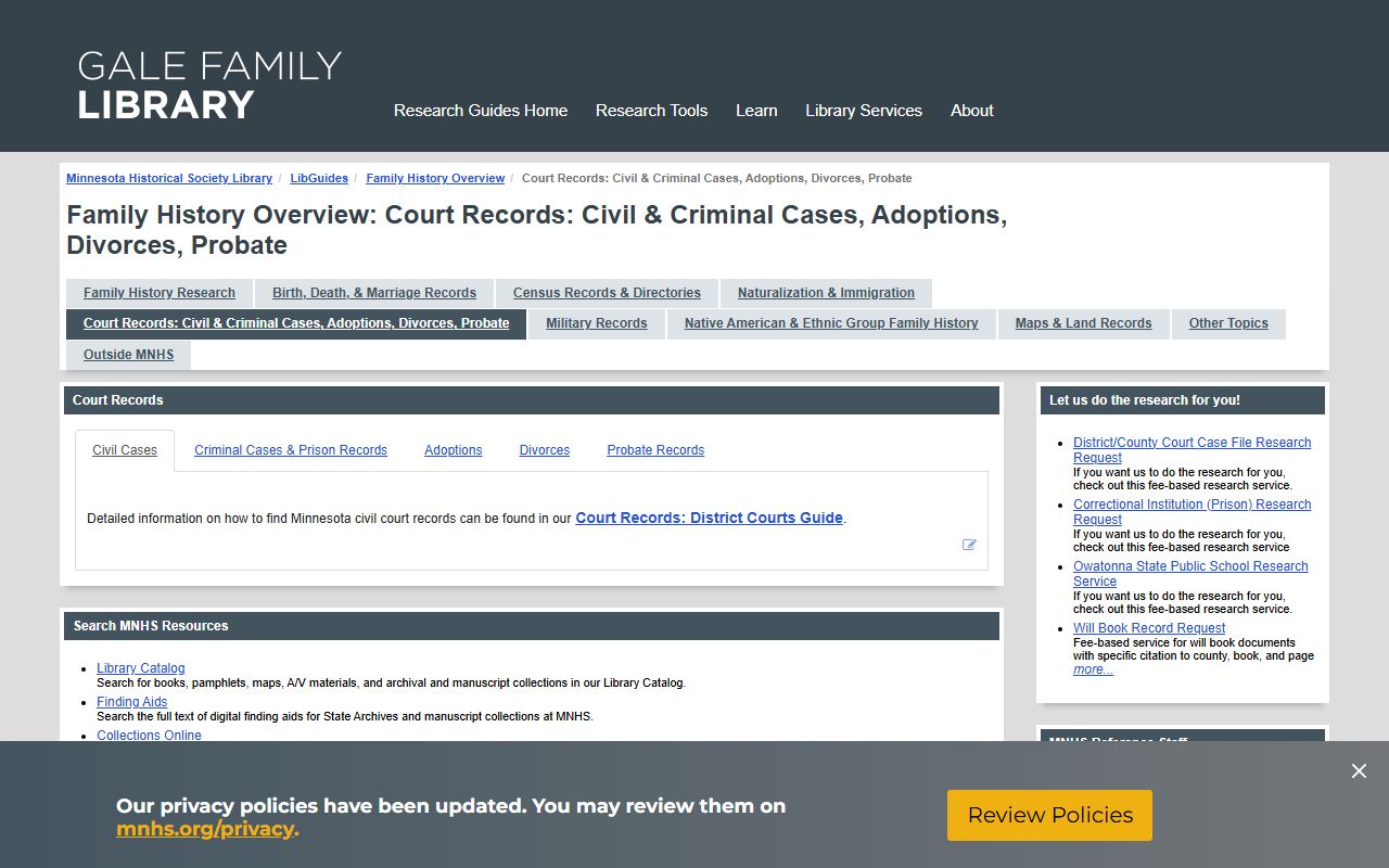 Minnesota divorce records historical society court records guide